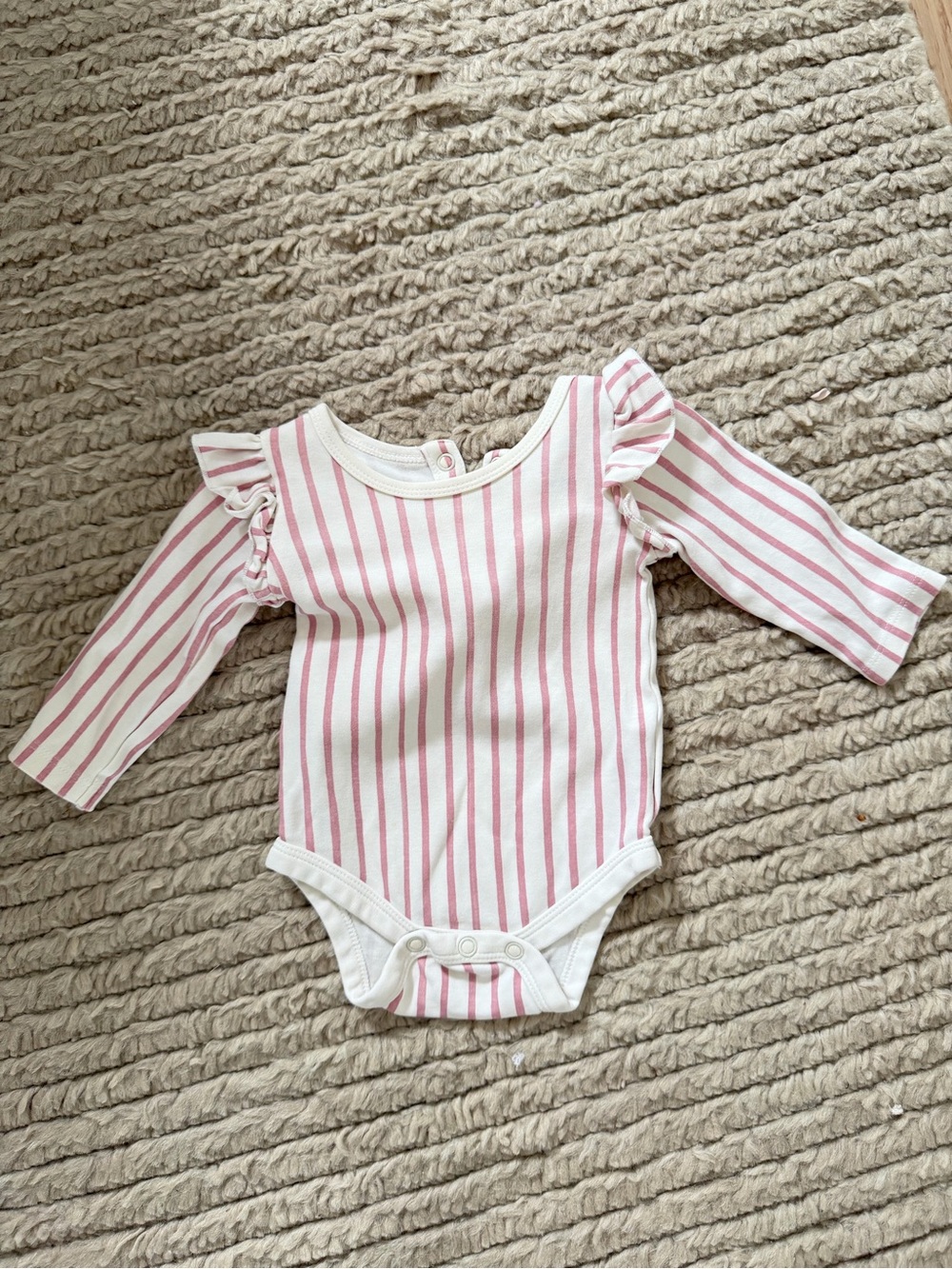 Pehr Long Sleeve Pink Stripe Ruffle One-Piece Bodysuit - Unbranded